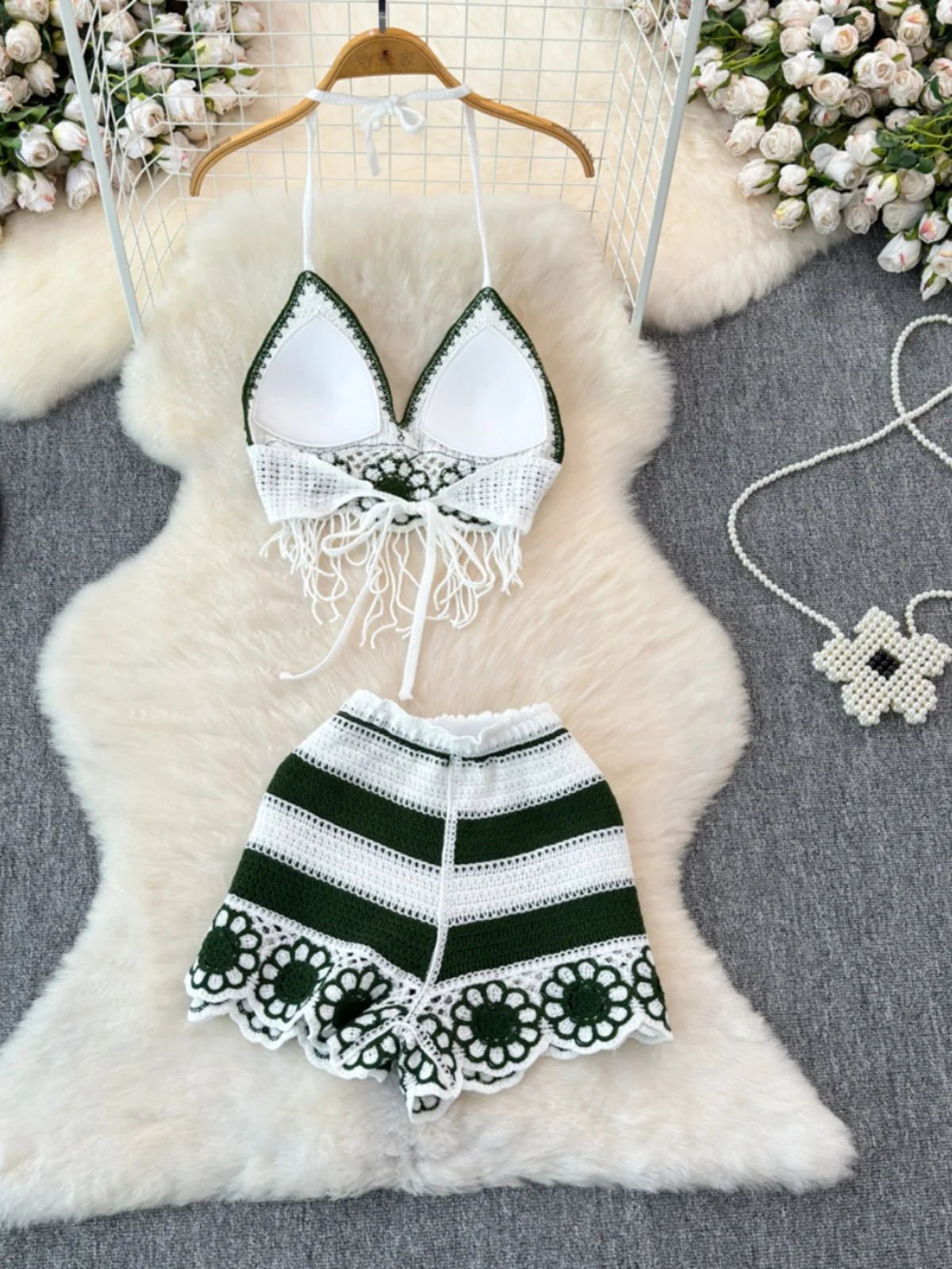 Conjunto de praia feminino de duas peças com blusa de cintura alta, - Avantche Ofc