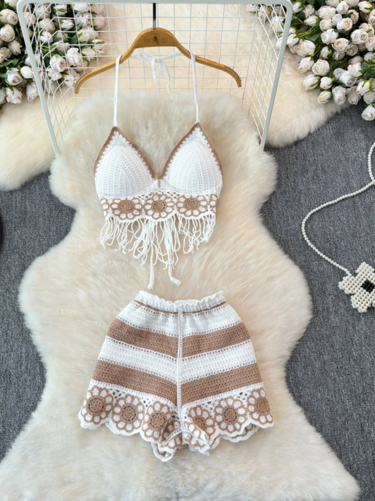 Conjunto de praia feminino de duas peças com blusa de cintura alta, - Avantche Ofc